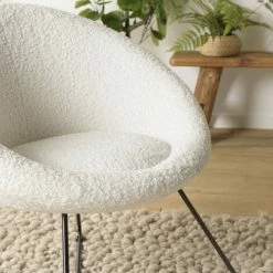 MACABANE ALBANE - Fauteuil Tissu Bouclette Blanc Pieds Croisés Métal Noir - Blanc -MACABANE Elegant store 71057100 3