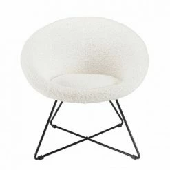 MACABANE ALBANE - Fauteuil Tissu Bouclette Blanc Pieds Croisés Métal Noir - Blanc -MACABANE Elegant store 71057100 4