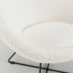 MACABANE ALBANE - Fauteuil Tissu Bouclette Blanc Pieds Croisés Métal Noir - Blanc -MACABANE Elegant store 71057100 5