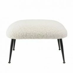 MACABANE ALBANE - Tabouret Cosy Tissu Bouclette Blanc Pieds Métal Noir - Blanc -MACABANE Elegant store 71057101 4