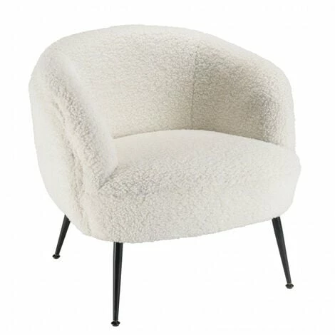 MACABANE ALBANE - Fauteuil Cosy Tissu Bouclette Blanc Pieds Métal Noir - Blanc 4 MACABANE ALBANE - Fauteuil Cosy Tissu Bouclette Blanc Pieds Métal Noir - Blanc – Image 2
