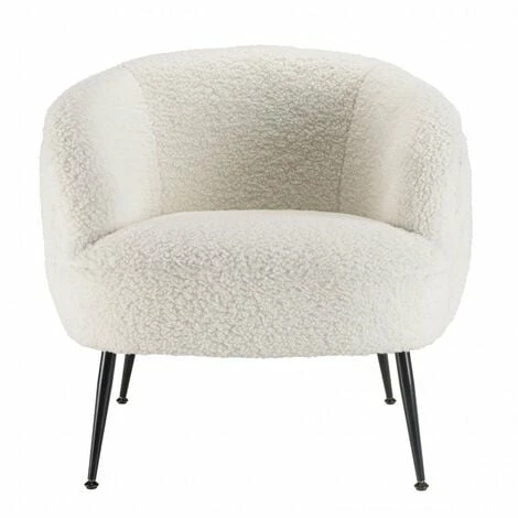 MACABANE ALBANE - Fauteuil Cosy Tissu Bouclette Blanc Pieds Métal Noir - Blanc 6 MACABANE ALBANE - Fauteuil Cosy Tissu Bouclette Blanc Pieds Métal Noir - Blanc – Image 4