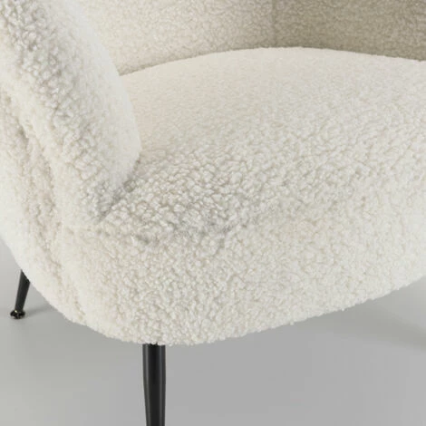 MACABANE ALBANE - Fauteuil Cosy Tissu Bouclette Blanc Pieds Métal Noir - Blanc 7 MACABANE ALBANE - Fauteuil Cosy Tissu Bouclette Blanc Pieds Métal Noir - Blanc – Image 5
