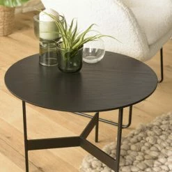 MACABANE DALY - Table Basse Ronde Noire 50x50cm Piètement Métal - Noir -MACABANE Elegant store 71057105 3