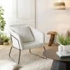 MACABANE ALBANE - Fauteuil Tissu Bouclette Blanc Pieds évasés Métal Noir - Blanc
