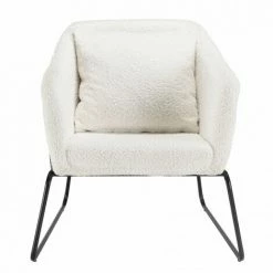 MACABANE ALBANE - Fauteuil Tissu Bouclette Blanc Pieds évasés Métal Noir - Blanc -MACABANE Elegant store 71057108 4