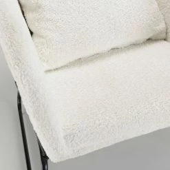 MACABANE ALBANE - Fauteuil Tissu Bouclette Blanc Pieds évasés Métal Noir - Blanc -MACABANE Elegant store 71057108 5