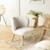 MACABANE ALBANE - Fauteuil En Tissu Bouclette Blanc Pieds En Bois - Blanc