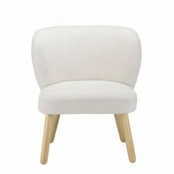 MACABANE ALBANE - Fauteuil En Tissu Bouclette Blanc Pieds En Bois - Blanc -MACABANE Elegant store 71057110 4