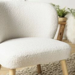 MACABANE ALBANE - Fauteuil En Tissu Bouclette Blanc Pieds En Bois - Blanc -MACABANE Elegant store 71057110 5