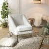 MACABANE ALBANE - Fauteuil Tissu Bouclette Blanc Pieds épingles Métal Noir - Écru