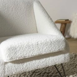 MACABANE ALBANE - Fauteuil Tissu Bouclette Blanc Pieds épingles Métal Noir - Écru -MACABANE Elegant store 71057112 3