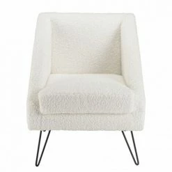 MACABANE ALBANE - Fauteuil Tissu Bouclette Blanc Pieds épingles Métal Noir - Écru -MACABANE Elegant store 71057112 4