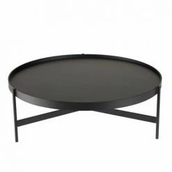 MACABANE DALY - Table Basse Ronde Noire 102x102cm Piètement Métal - Noir -MACABANE Elegant store 71057116 2