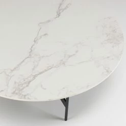 MACABANE DALY - Table Basse Ronde 78x78cm Plateau Effet Marbre Piètement Métal - Noir -MACABANE Elegant store 71057117 4