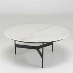 MACABANE DALY - Table Basse Ronde 78x78cm Plateau Effet Marbre Piètement Métal - Noir -MACABANE Elegant store 71057117 5