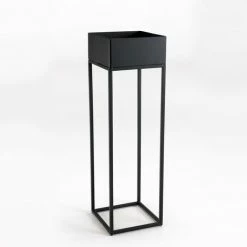 MACABANE DALY - Sellette Carrée / Porte Plantes MM Noire Piètement Métal - Noir -MACABANE Elegant store 71057119 5