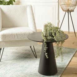 MACABANE DALY - Table D'appoint Ronde Noire 50x50cm Pied Conique Métal - Noir -MACABANE Elegant store 71057121 4