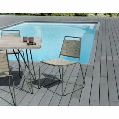 MACABANE HYACINTHE - Ensemble De 2 Chaises De Jardin Empilables En Bois Teck Teinté Grisé Et Métal - Marron