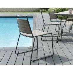 MACABANE HYACINTHE - Ensemble De 2 Chaises De Jardin Empilables En Bois Teck Teinté Grisé Et Métal - Marron -MACABANE Elegant store 7846827 3