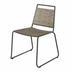 MACABANE HYACINTHE - Ensemble De 2 Chaises De Jardin Empilables En Bois Teck Teinté Grisé Et Métal - Marron -MACABANE Elegant store 7846827 4