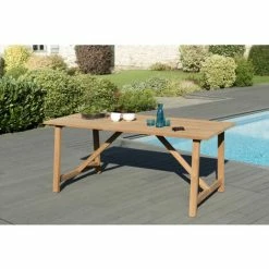 MACABANE HALICE - SALON DE JARDIN EN BOIS TECK 6/8 Pers - 1 Table Rectangulaire 180*90 Cm Avec 6 Chaises Textilène Taupe - Marron -MACABANE Elegant store 7846832 3