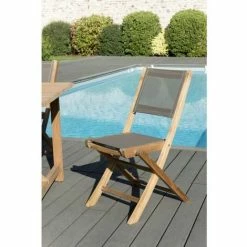MACABANE HARRIS - Ensemble De 2 Chaises De Jardin Pliantes En Bois Teck Et Textilène Couleur Taupe - Marron