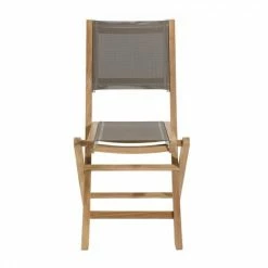 MACABANE HARRIS - Ensemble De 2 Chaises De Jardin Pliantes En Bois Teck Et Textilène Couleur Taupe - Marron -MACABANE Elegant store 7846834 4