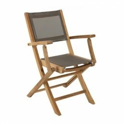 MACABANE HARRIS - Ensemble De 2 Fauteuils De Jardin Pliants En Bois Teck Et Textilène Couleur Taupe - Marron -MACABANE Elegant store 7846835 4