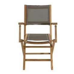 MACABANE HARRIS - Ensemble De 2 Fauteuils De Jardin Pliants En Bois Teck Et Textilène Couleur Taupe - Marron -MACABANE Elegant store 7846835 5