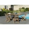 MACABANE HARRIS - SALON DE JARDIN EN BOIS TECK 4/6 Pers - Ensemble De Jardin - 1 Table Rectangulaire Extensible 120/180*90 Cm - 4 Chaises - Marron