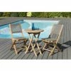 MACABANE HARRIS - SALON DE JARDIN EN BOIS TECK 2 Pers - 1 Table Ronde Pliante 60 Cm Et 2 Chaises Textilène Couleur Taupe - Marron