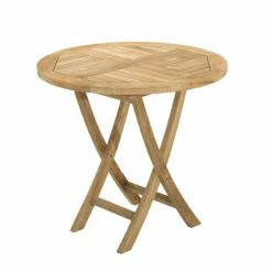 MACABANE HARRIS - SALON DE JARDIN EN BOIS TECK 2 Pers - Ensemble De Jardin - 1 Table Ronde Pliante 80 Cm Et 2 Chaises Textilène Taupe - Marron -MACABANE Elegant store 7846845 3